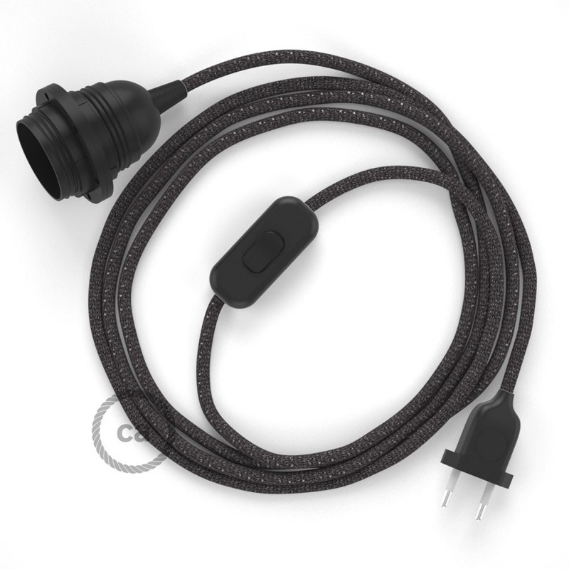 SnakeBis cableado con portalámpara cable textil Gris Glitter RL03