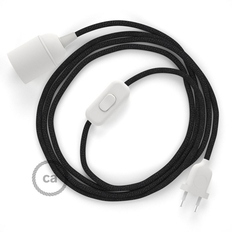 SnakeBis cableado con portalámpara cable textil Negro Glitter RL04