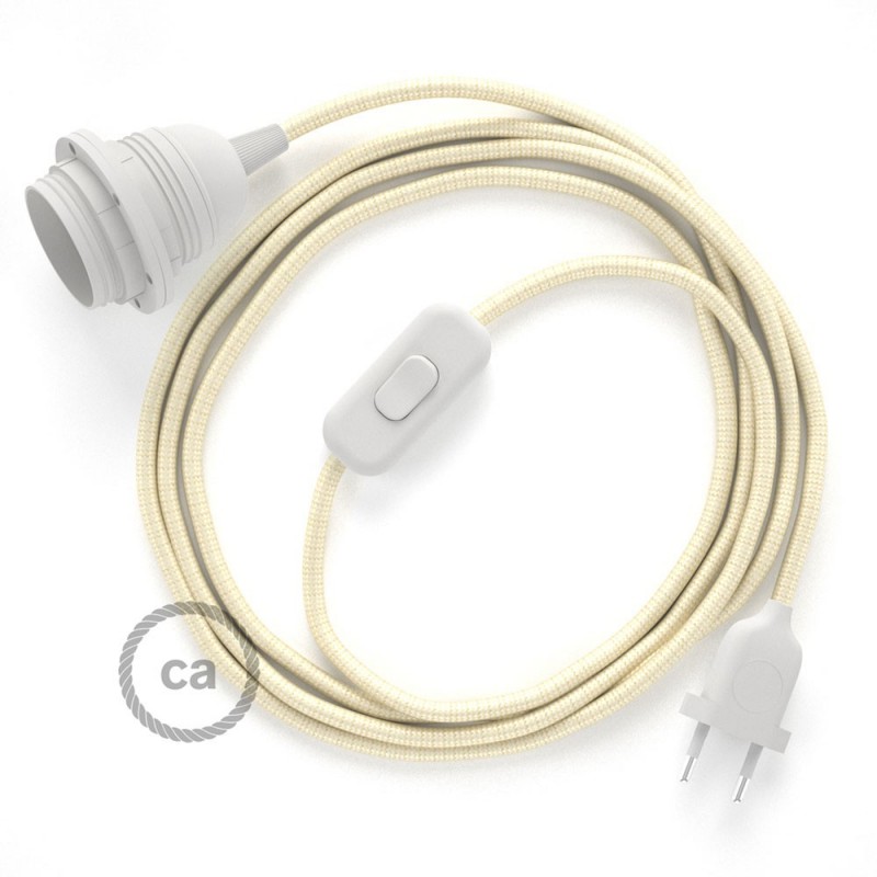 SnakeBis cableado con portalámpara cable textil Marfil en tejido Efecto Seda RM00