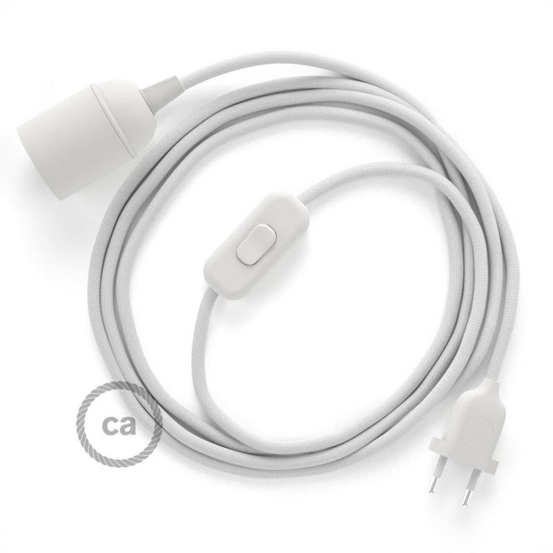 SnakeBis cableado con portalámpara cable textil Blanco en tejido Efecto Seda RM01