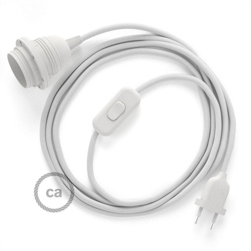 SnakeBis cableado con portalámpara cable textil Blanco en tejido Efecto Seda RM01