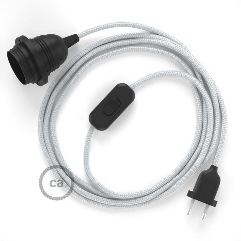 SnakeBis cableado con portalámpara cable textil Plateado en tejido Efecto Seda RM02