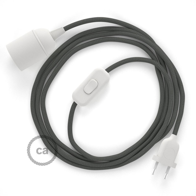 SnakeBis cableado con portalámpara cable textil Gris en tejido Efecto Seda RM03