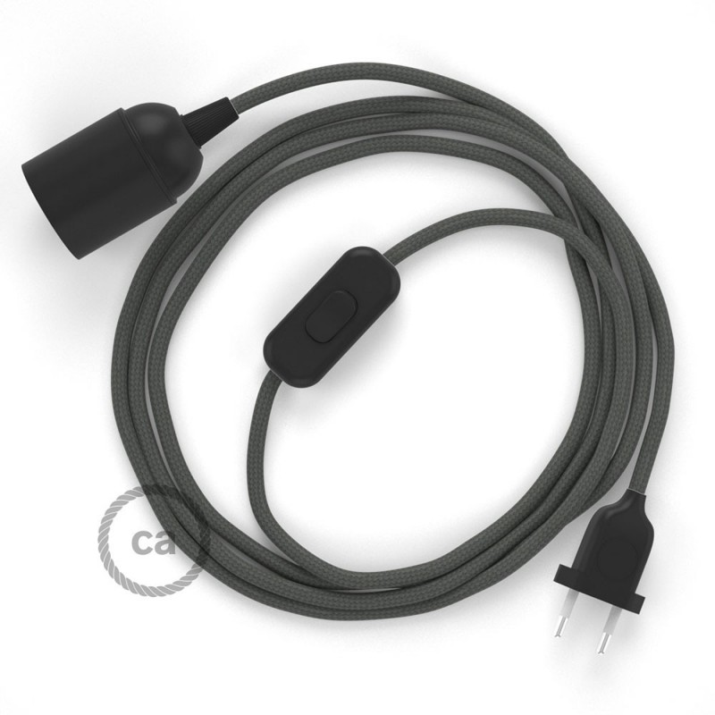 SnakeBis cableado con portalámpara cable textil Gris en tejido Efecto Seda RM03