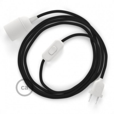 SnakeBis cableado con portalámpara cable textil Negro en tejido Efecto Seda RM04