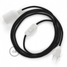 SnakeBis cableado con portalámpara cable textil Negro en tejido Efecto Seda RM04
