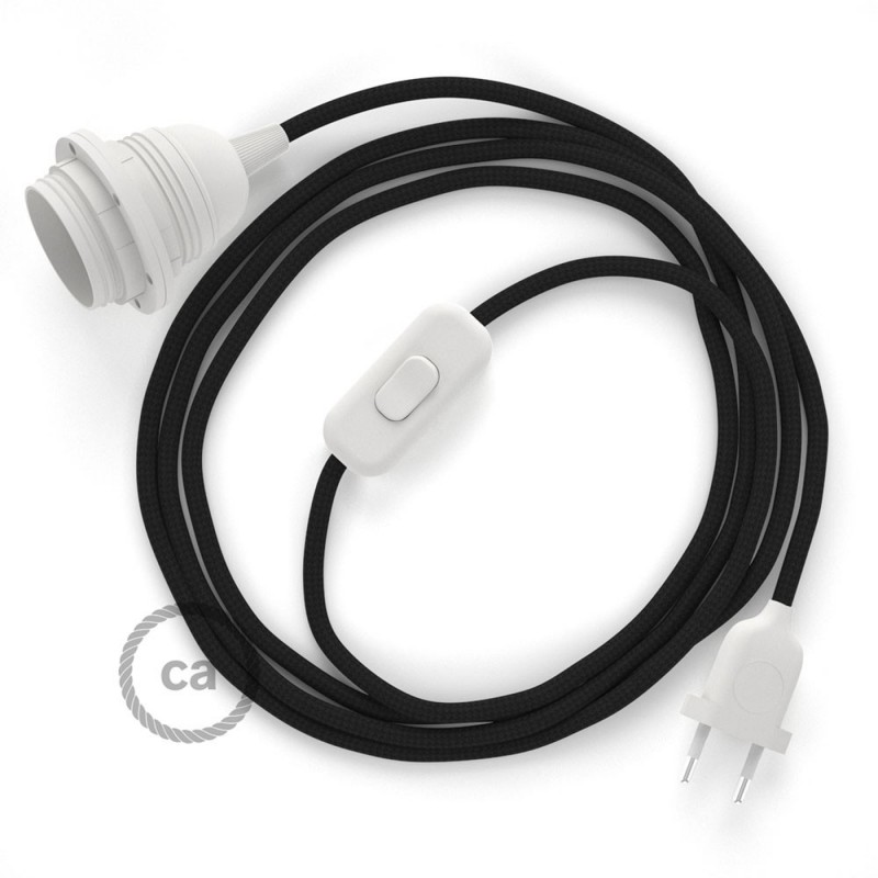 SnakeBis cableado con portalámpara cable textil Negro en tejido Efecto Seda RM04