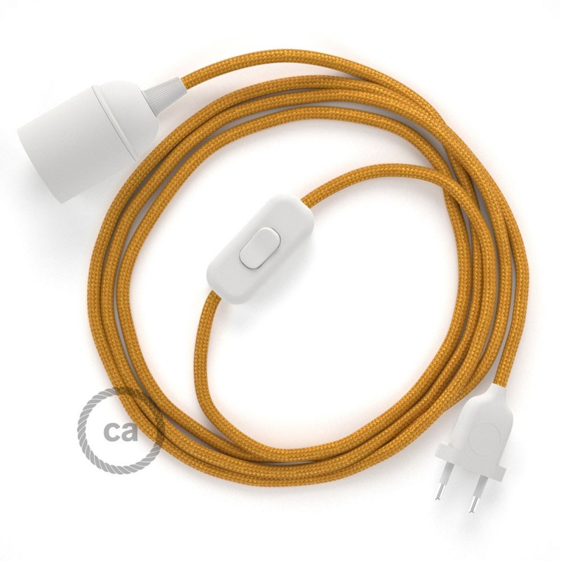 SnakeBis cableado con portalámpara cable textil Dorado en tejido Efecto Seda RM05