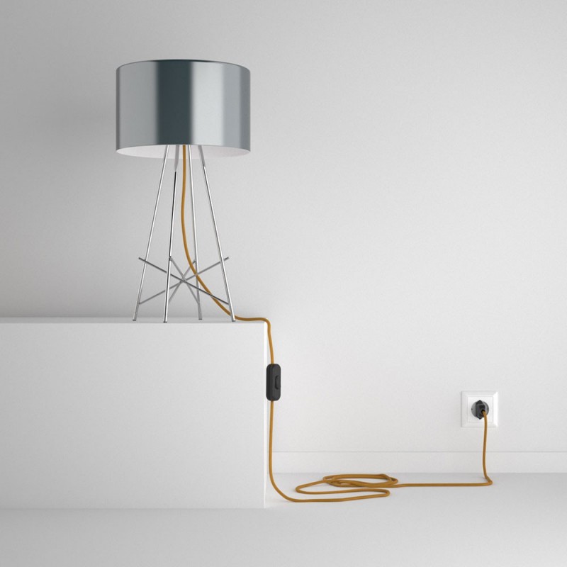 SnakeBis cableado con portalámpara cable textil Dorado en tejido Efecto Seda RM05