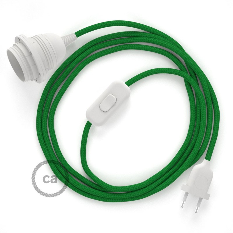 SnakeBis cableado con portalámpara cable textil Verde en tejido Efecto Seda RM06