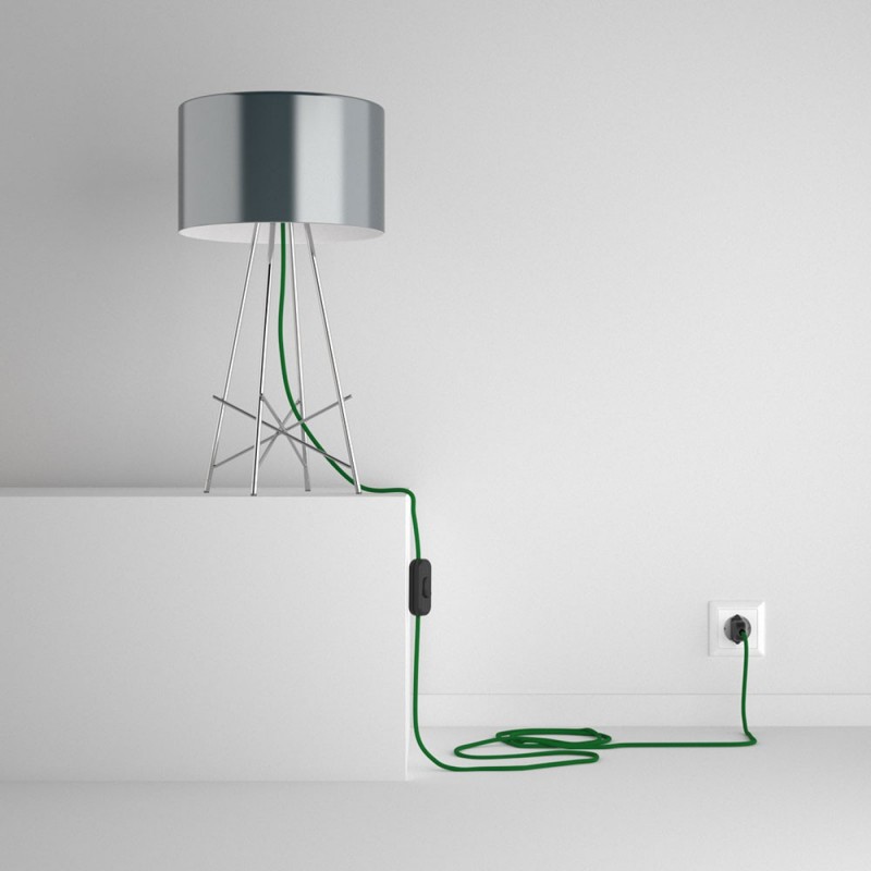 SnakeBis cableado con portalámpara cable textil Verde en tejido Efecto Seda RM06
