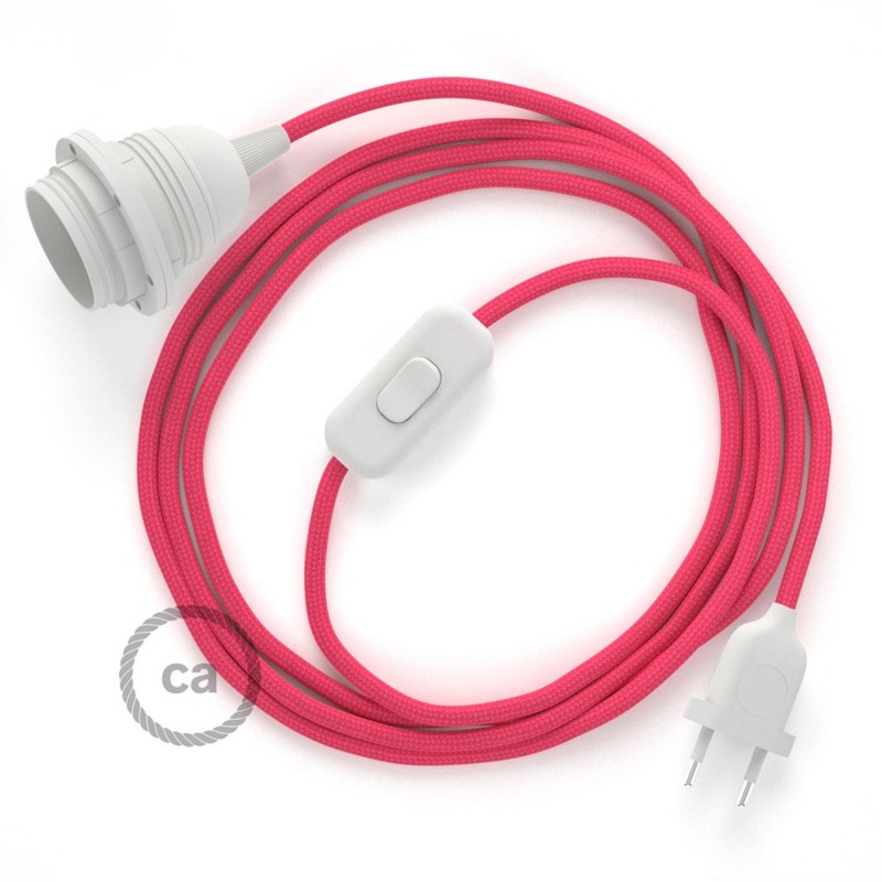 SnakeBis cableado con portalámpara cable textil Fuchsia en tejido Efecto Seda RM08