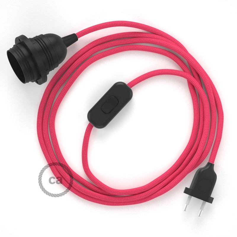 SnakeBis cableado con portalámpara cable textil Fuchsia en tejido Efecto Seda RM08