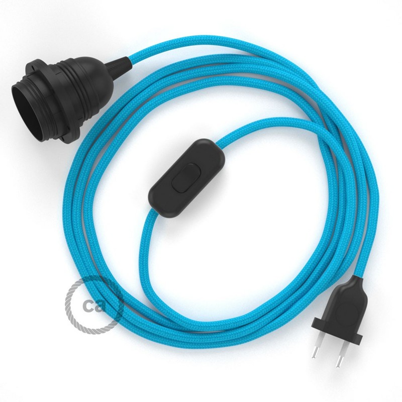 SnakeBis cableado con portalámpara cable textil Turquesa en tejido Efecto Seda RM11