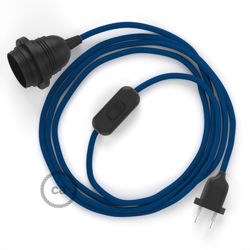 SnakeBis cableado con portalámpara cable textil Azul en tejido Efecto Seda RM12