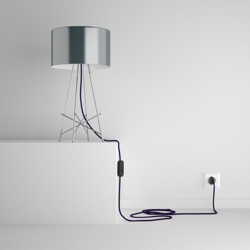 SnakeBis cableado con portalámpara cable textil Púrpura en tejido Efecto Seda RM14