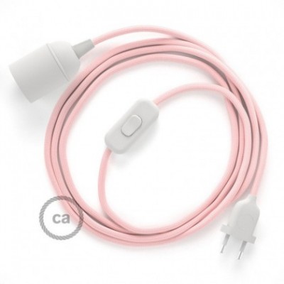 SnakeBis cableado con portalámpara cable textil Rosa Baby en tejido Efecto Seda RM16