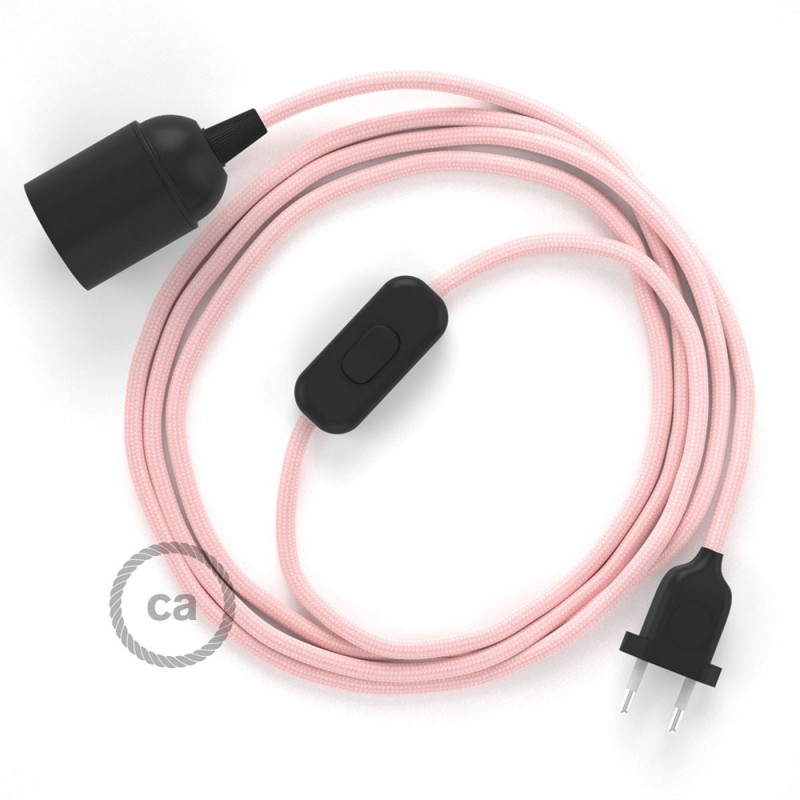 SnakeBis cableado con portalámpara cable textil Rosa Baby en tejido Efecto Seda RM16