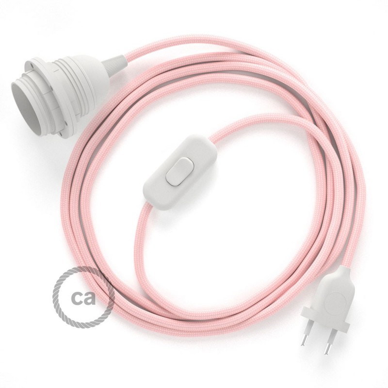 SnakeBis cableado con portalámpara cable textil Rosa Baby en tejido Efecto Seda RM16