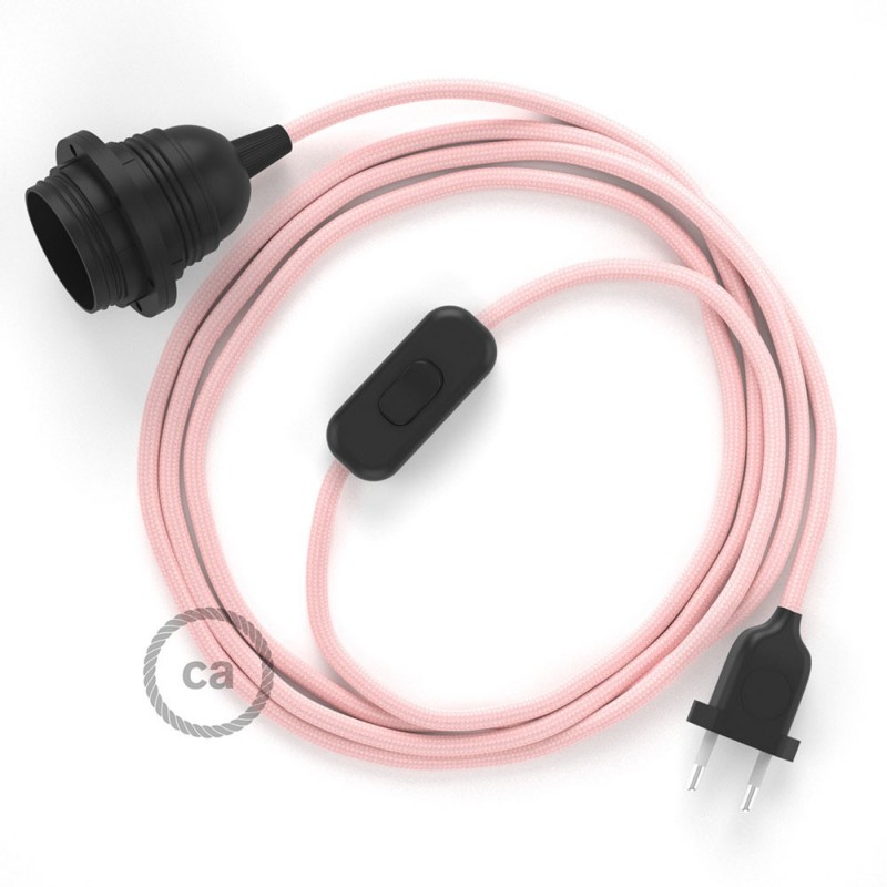 SnakeBis cableado con portalámpara cable textil Rosa Baby en tejido Efecto Seda RM16