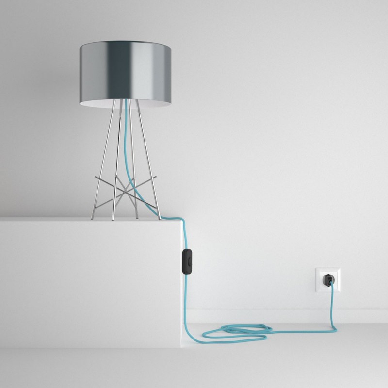 SnakeBis cableado con portalámpara cable textil Celeste en tejido Efecto Seda RM17