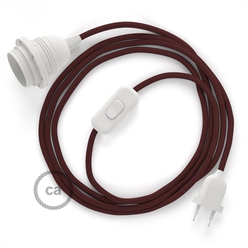 SnakeBis cableado con portalámpara cable textil Burdeos en tejido Efecto Seda RM19