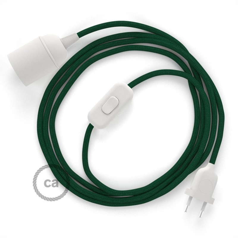SnakeBis cableado con portalámpara cable textil Verde Oscuro en tejido Efecto Seda RM21