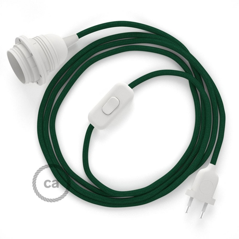 SnakeBis cableado con portalámpara cable textil Verde Oscuro en tejido Efecto Seda RM21
