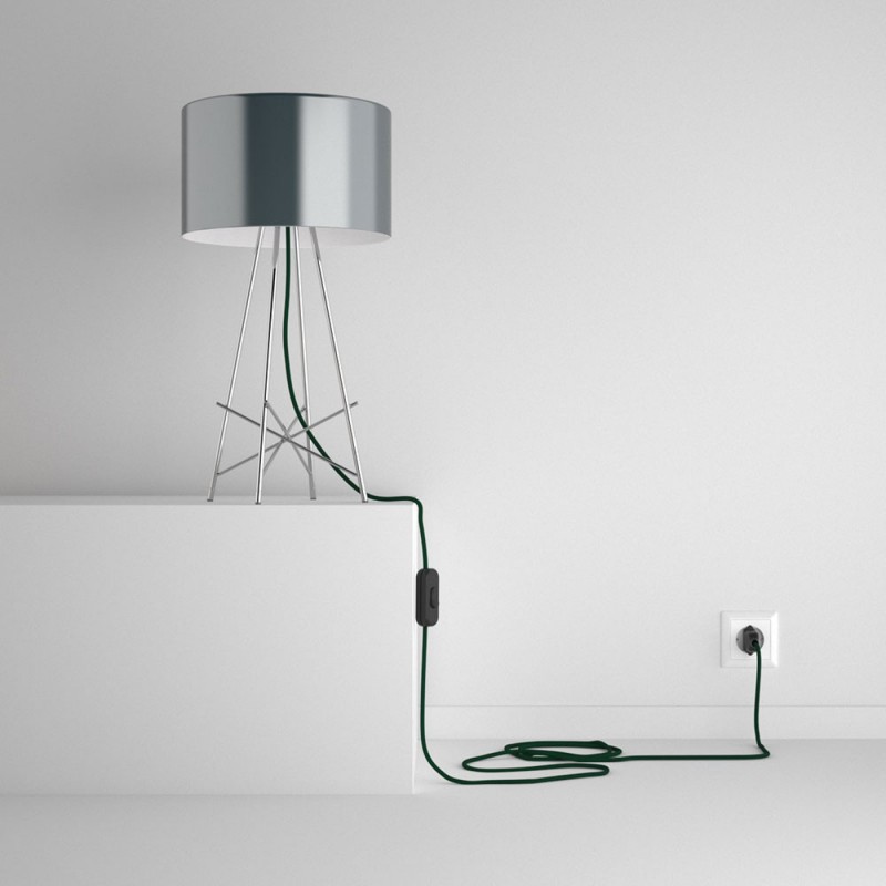SnakeBis cableado con portalámpara cable textil Verde Oscuro en tejido Efecto Seda RM21