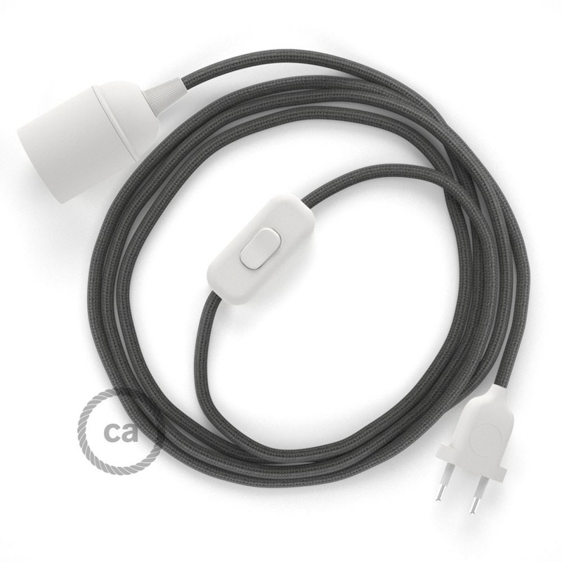 SnakeBis cableado con portalámpara cable textil Gris Oscuro en tejido Efecto Seda RM26