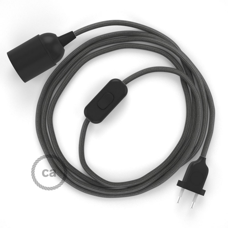 SnakeBis cableado con portalámpara cable textil Gris Oscuro en tejido Efecto Seda RM26