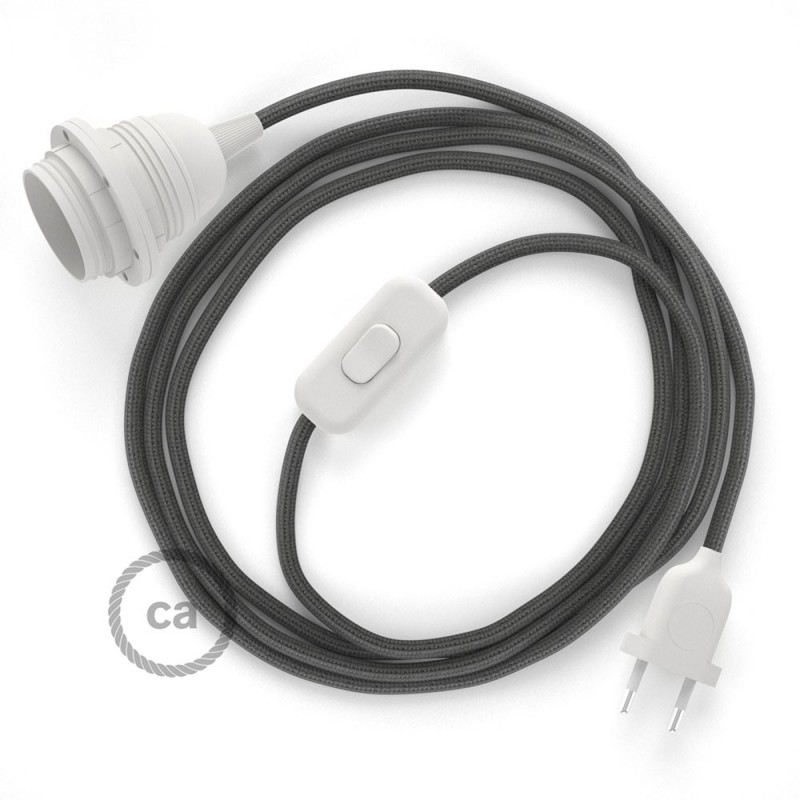 SnakeBis cableado con portalámpara cable textil Gris Oscuro en tejido Efecto Seda RM26