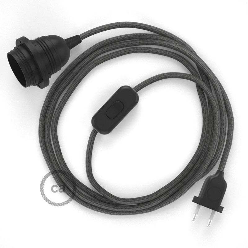 SnakeBis cableado con portalámpara cable textil Gris Oscuro en tejido Efecto Seda RM26