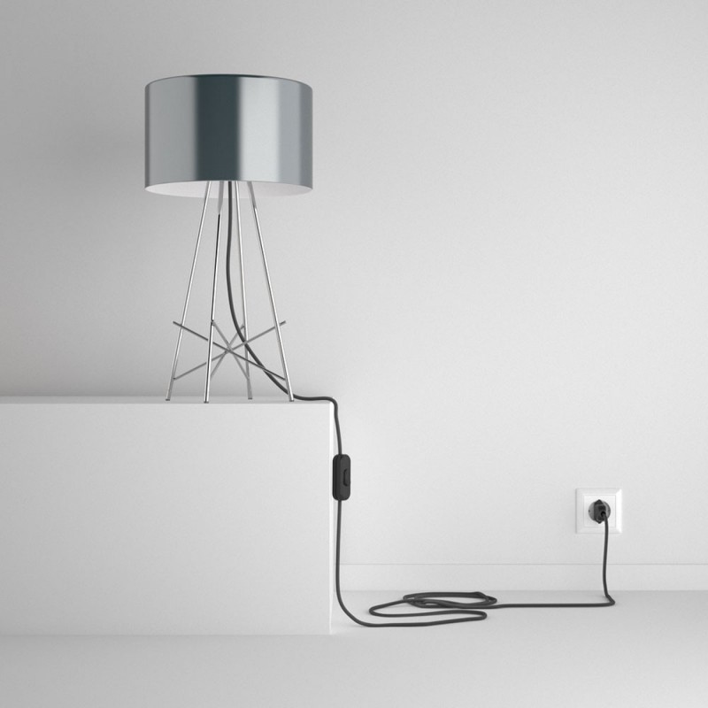 SnakeBis cableado con portalámpara cable textil Gris Oscuro en tejido Efecto Seda RM26