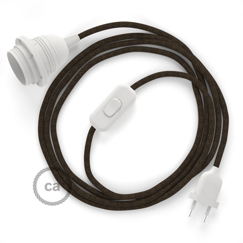 SnakeBis cableado con portalámpara cable textil Marrón en Lino Natural RN04