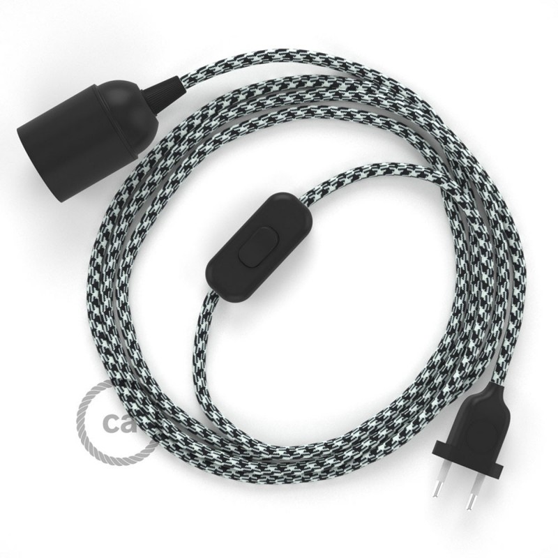 SnakeBis cableado con portalámpara cable textil Bicolor Negro RP04