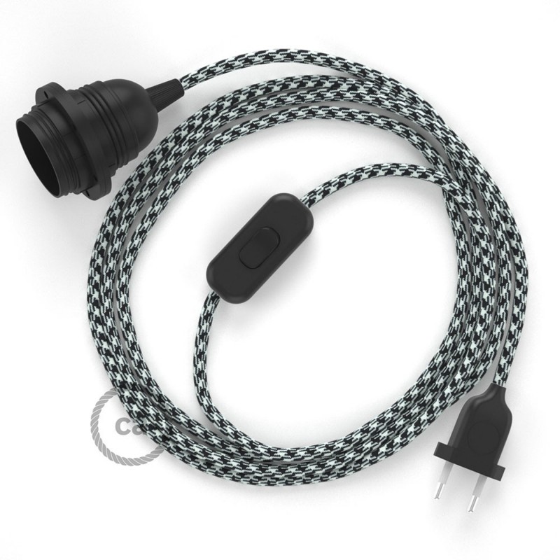 SnakeBis cableado con portalámpara cable textil Bicolor Negro RP04