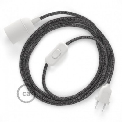 SnakeBis cableado con portalámpara cable textil Negro Glitter en Lino Natural RS81