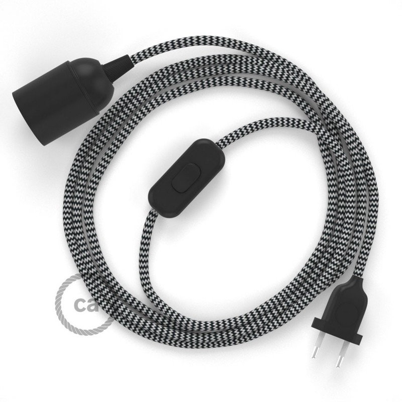 SnakeBis cableado con portalámpara cable textil ZigZag Negro RZ04
