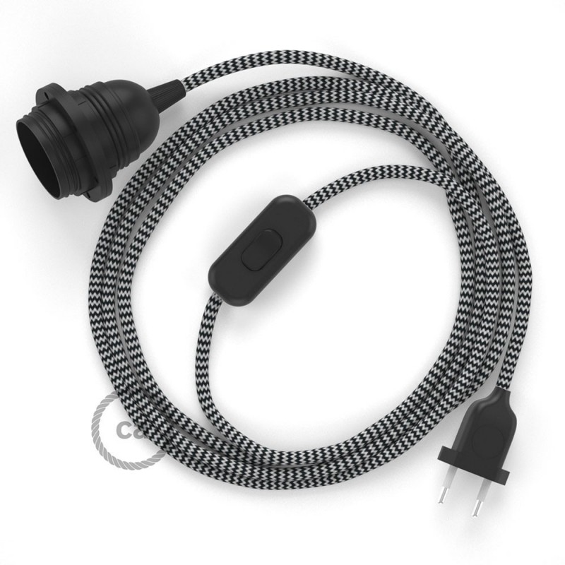 SnakeBis cableado con portalámpara cable textil ZigZag Negro RZ04