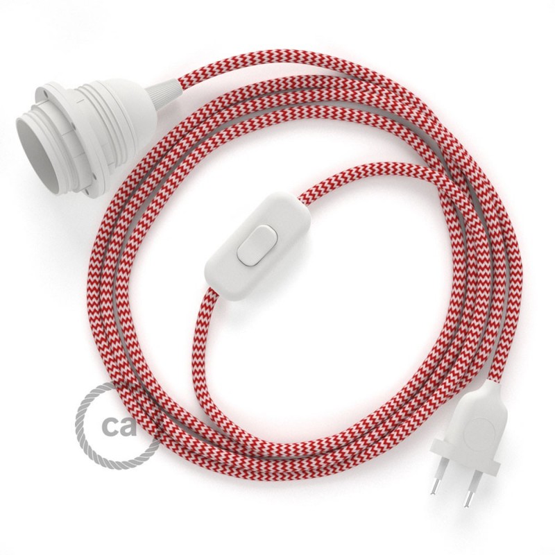 SnakeBis cableado con portalámpara cable textil ZigZag Rojo RZ09