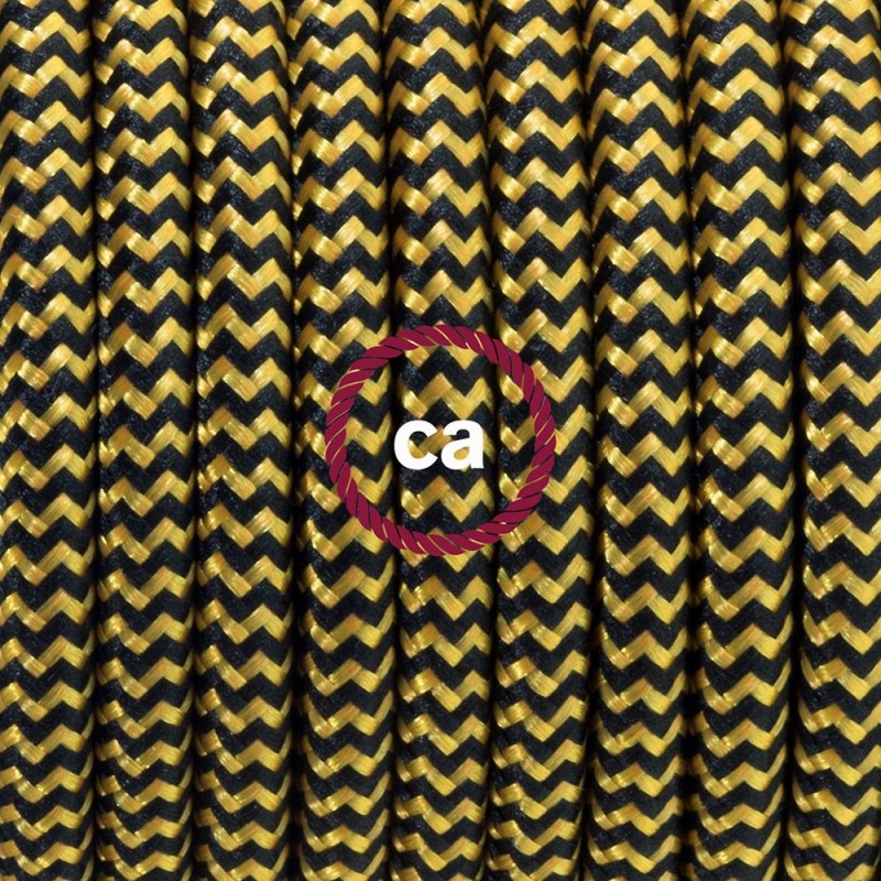 SnakeBis cableado con portalámpara cable textil ZigZag Dorado y Negro RZ24