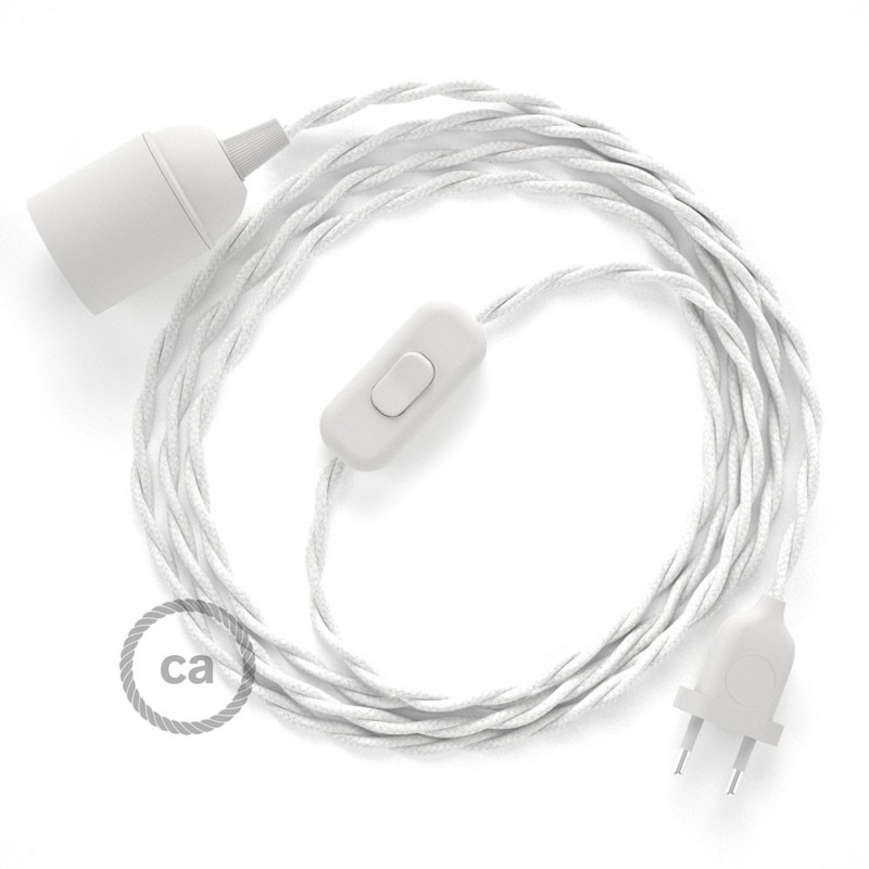 SnakeBis cableado con portalámpara cable textil Blanco en Algodón TC01