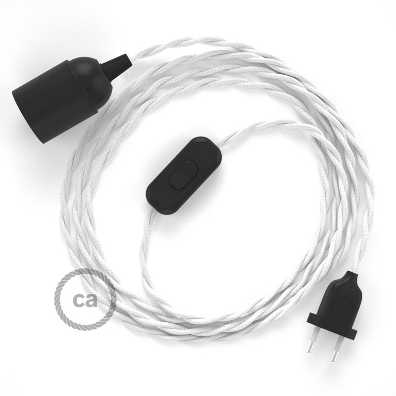 SnakeBis cableado con portalámpara cable textil Blanco en Algodón TC01