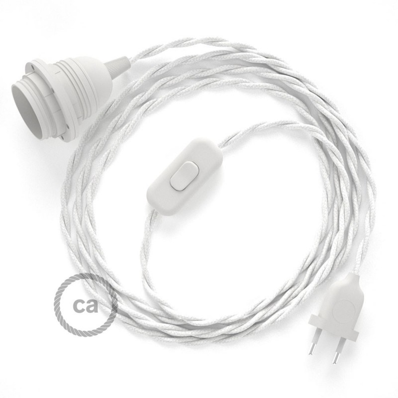SnakeBis cableado con portalámpara cable textil Blanco en Algodón TC01