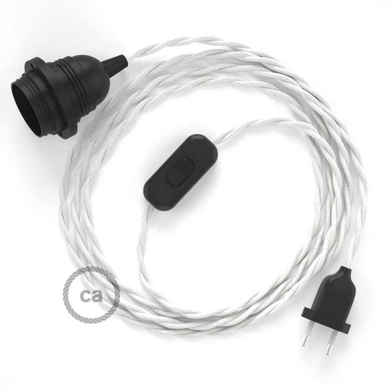 SnakeBis cableado con portalámpara cable textil Blanco en Algodón TC01