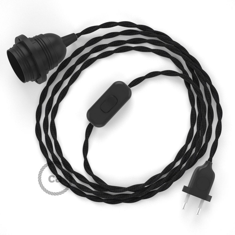 SnakeBis cableado con portalámpara cable textil Negro en Algodón TC04