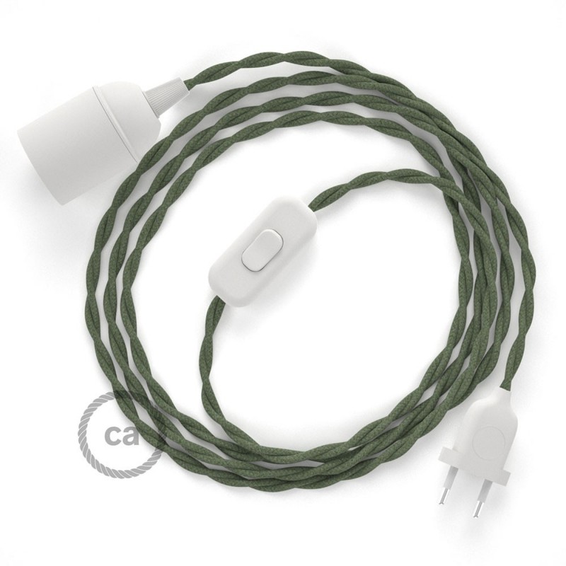SnakeBis cableado con portalámpara cable textil Gris Verde en Algodón TC63