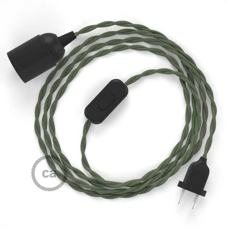 SnakeBis cableado con portalámpara cable textil Gris Verde en Algodón TC63