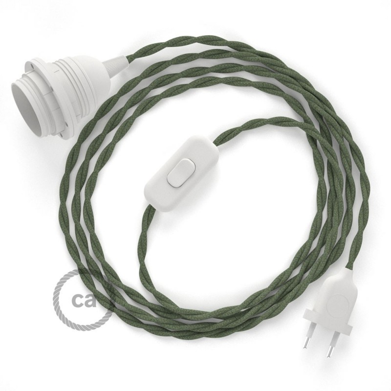 SnakeBis cableado con portalámpara cable textil Gris Verde en Algodón TC63